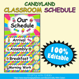 Classroom Schedule Cards with Clocks in Candy Land Theme -