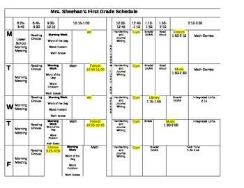 Preview of Classroom Schedule Template