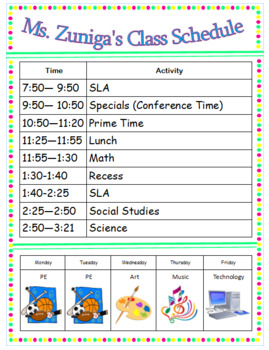 Preview of Classroom Schedule Template