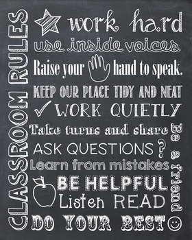 Classroom School Rules Chalkboard Chalk Poster Sign Subway Art Printable