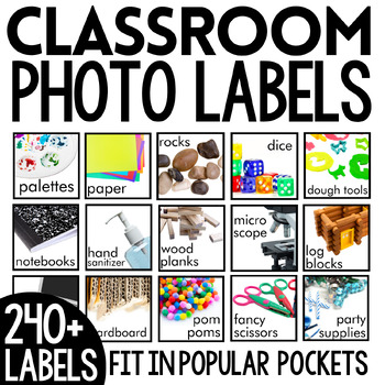 Preview of Classroom School Supply Labels | Real Photos | Square Labels | Montessori