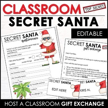 Preview of Classroom Secret Santa Gift Exchange Kit - Questionnaire & Explanation Letters