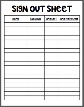 Preview of Sign Out Sheet