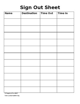 Preview of Classroom Sign Out Sheet