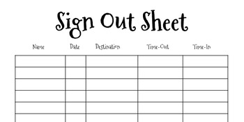 Preview of Classroom Sign Out Sheet