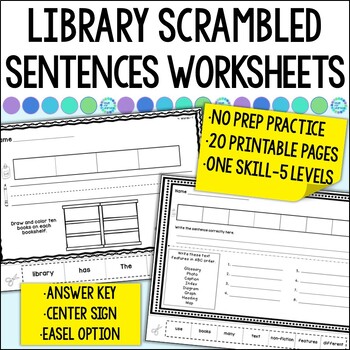 Preview of Library Skills Lessons Scrambled Sentence Print and Digital Worksheets