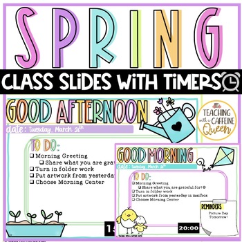 Preview of Classroom Slides with Timers for Management in Spring Theme