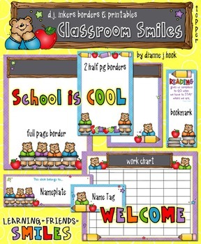 Preview of Classroom Smiles - School Bear Borders and Printables Class Kit