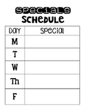 Classroom Specials Schedule