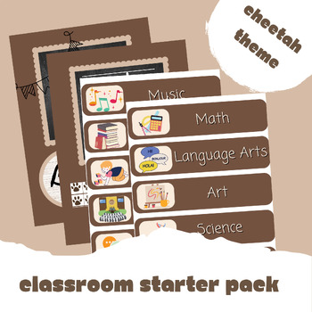 Preview of Cheetah Classroom Pack: Schedule Cards, Labels, Alphabet Posters