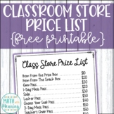 Classroom Store Price List - Great for Classroom Economy