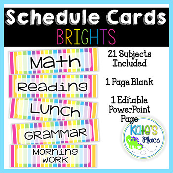 Classroom Subject Editable Schedule Cards- BRIGHTS by Kate's Place