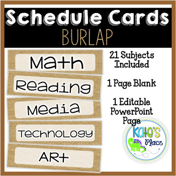 Classroom Subject Editable Schedule Cards- Burlap by Kate's Place