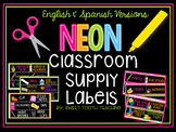 Classroom Supply Labels- Black & Neon (English & Spanish)