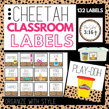 Preview of Cheetah Classroom Supply Labels| Classroom Organization Labels| Center Labels