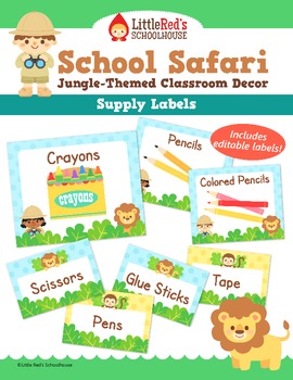 Preview of Classroom Supply Labels - Customizable - Jungle Safari Theme