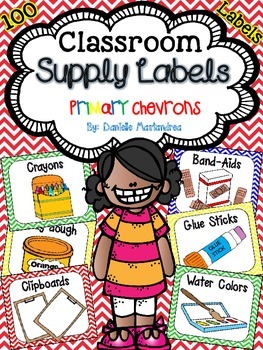 Preview of Classroom Supply Labels | Primary Chevron Theme