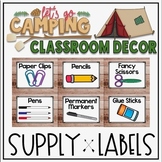 Classroom Supply Labels in a Camping Classroom Decor Theme