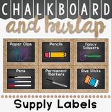 Classroom Supply Labels in a Chalkboard and Burlap Classro