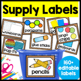 Classroom Supply & Math Bin Labels w/ Pictures, Editable, 