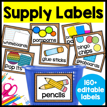 Preview of Classroom Supply & Math Bin Labels w/ Pictures, Editable Classroom Organization