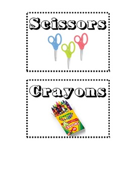 Preview of Classroom Supply Organization Labels With Photos and Titles