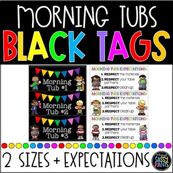Preview of Morning Tubs Tags | Morning Tubs Labels | Classroom Morning Tubs | Black Tags