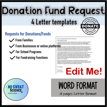 Preview of Classroom Teacher School Request Donation Fund Letter Templates EDITABLE