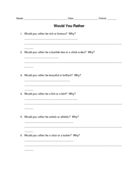 classroom team building would your rather worksheet by teacher tricks