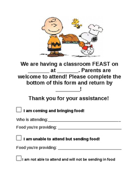 Preview of Classroom Thanksgiving Feast Sign-up