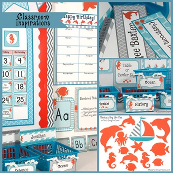 Preview of Classroom Themed Décor – Nautical by the Sea BUNDLE