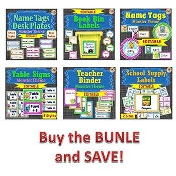 MONSTERS Classroom Theme BUNDLE 3 - Classroom Organization EDITABLE