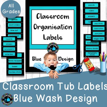 Preview of Classroom Tub Labels - Blue Wash Design