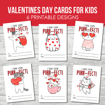 Classroom Valentine's Day Cards for Kids, 6 Different CAT Cards ...