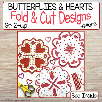 Preview of Fold & Cut Paper Snowflake Craft | Room Decor | Hearts | Poetry | Art Education