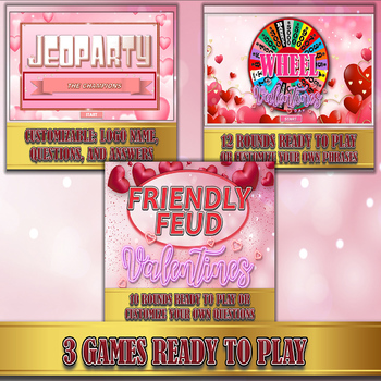 Preview of Classroom Valentines Games - Family Feud, Jeopardy, Wheel of Fortune
