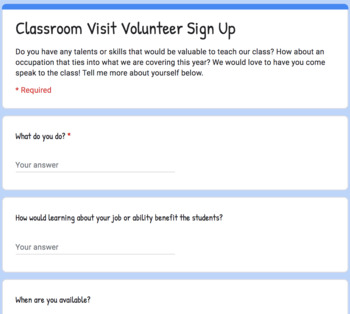 Preview of Classroom Visit Volunteer Sign-Up
