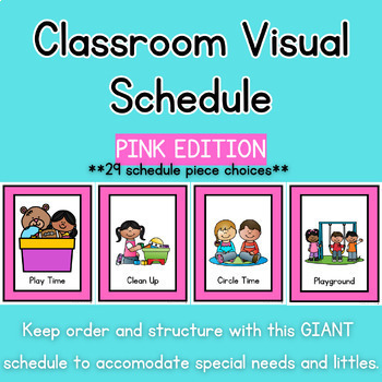 Preview of Classroom Visual Schedule Cards for PreK,Preschool, Kinder & 1st Special Ed:PINK