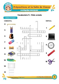 La Salle de Classe - French Vocabulary Crossword by FingerTips Resources