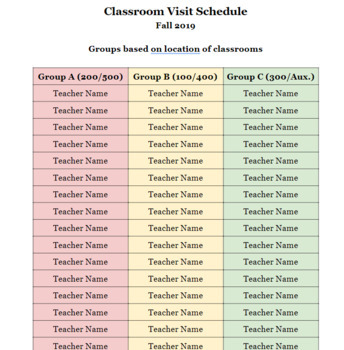 Preview of Classroom Walk-through Schedule