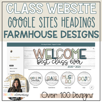 Preview of Classroom Website Google Sites Canvas Designs - FARMHOUSE / EDITABLE
