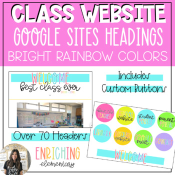 Preview of Classroom Website Google Sites Canvas Designs - BRIGHT RAINBOW COLORS