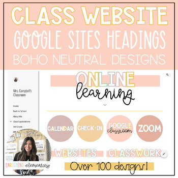 Preview of Classroom Website Google Sites Designs - NEUTRAL BOHO COLORS