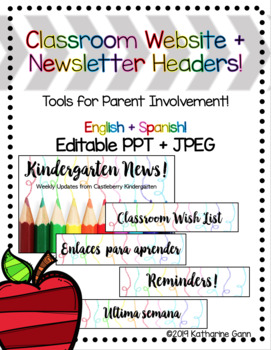Preview of Classroom Website + Newsletter Headers - EDITABLE English & Spanish - JPEG PPT