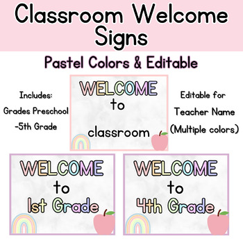 Editable Pastel Rainbow Door Decor, Welcome Sign and Name Label Display