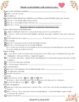 Preview of Classroom aid or volunteer task checklist for student review or intervention