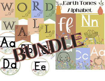 Preview of Classroom alphabet and word wall BUNDLE~~ Earth tones/neutral/wild flower