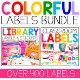 Library Labels with Stickers and Editable Classroom Labels BUNDLE