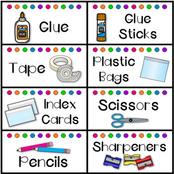 Classroom and School Supply Labels Simple Bright Dots by Stacy Dugger
