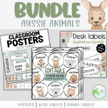 Preview of Classroom bundle | Australian animals theme